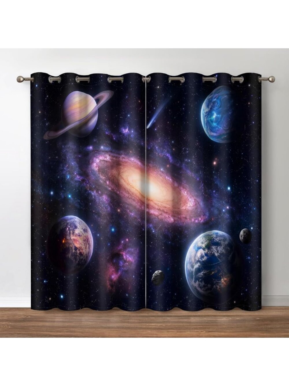 Galaxy Planet Blackout Curtains 2 Panel Set - Stylish Space Design, 42"x84